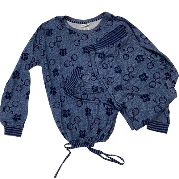 Harry Potter Pajama Set Sz Medium Top Bottoms Blue Always Sleepwear Comfy Cozy - Picture 1 of 11